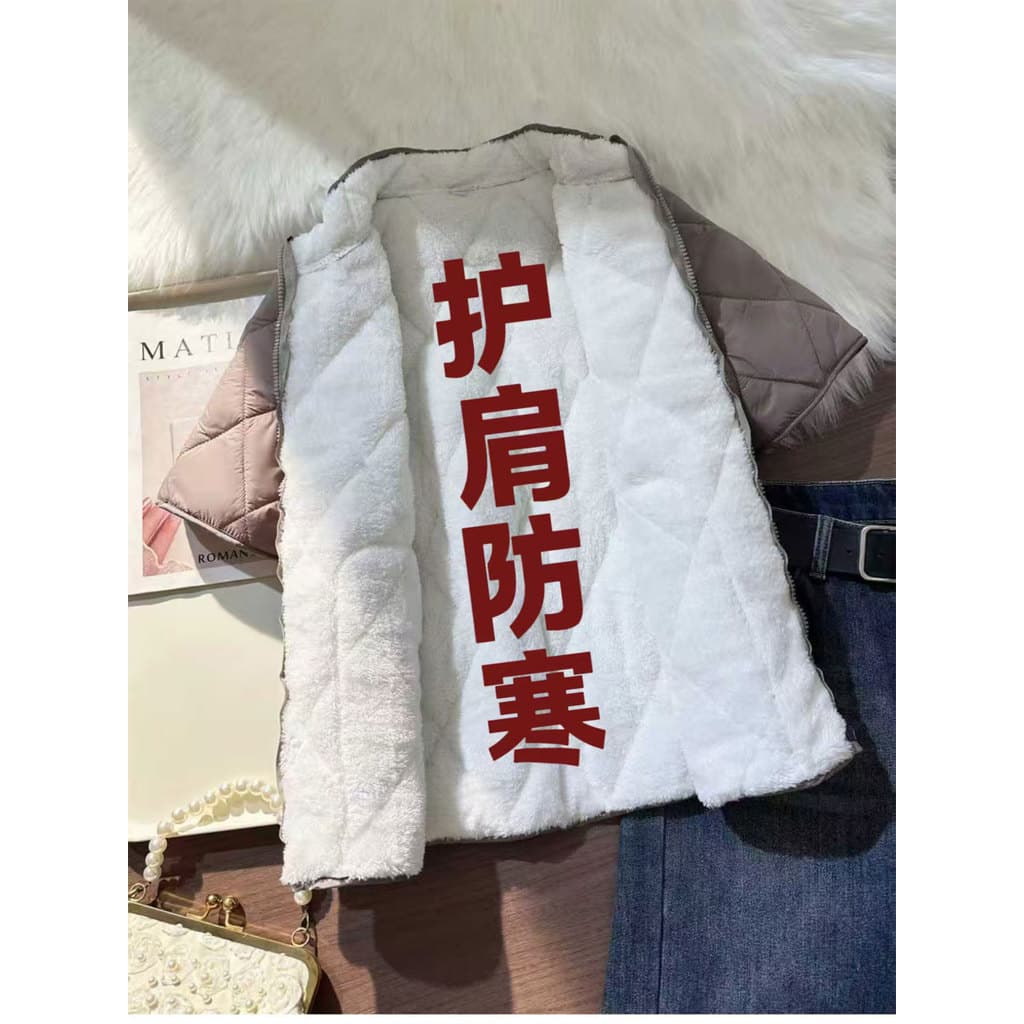 Mangas almofadas de ombro à prova de frio para baixo colete de algodão feminino forro de lã de inverno engrossado forro