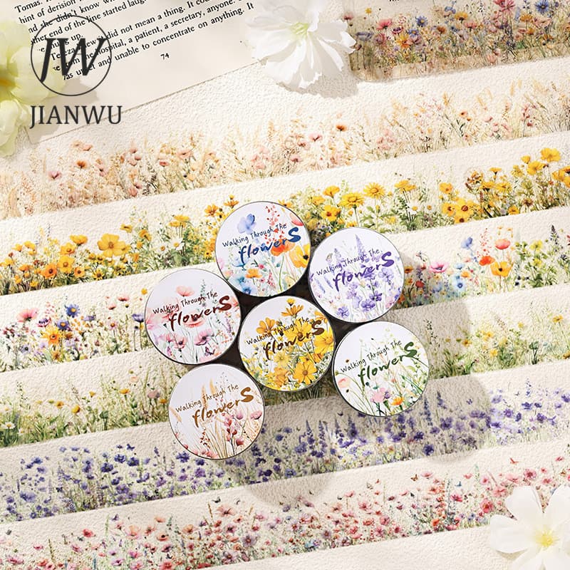JIANWU 30mm * 200cm Vintage Planta Rural Flor Paisagem Material Colagem ScrapbookingPET Fita Criativa DIY Diário Papelar