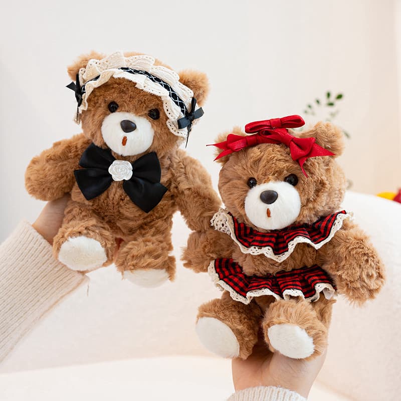 Boneca de pelúcia de urso fofo, gravata borboleta, urso de pelúcia, palma, boneca de acompanhamento de mesa