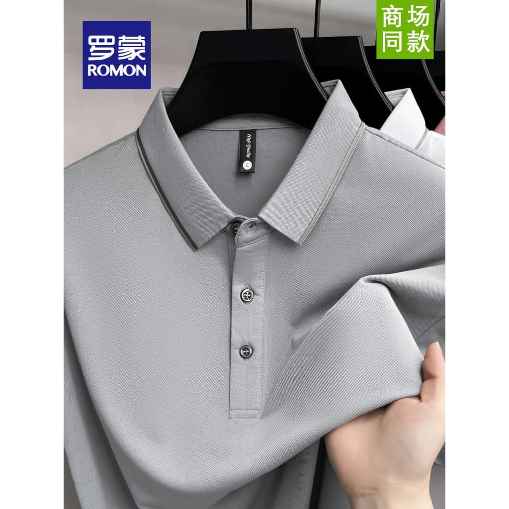 Lomon verão masculino Casual lapela cor sólida confortável respirável moda tendência All-Match camisa POLO de manga curt