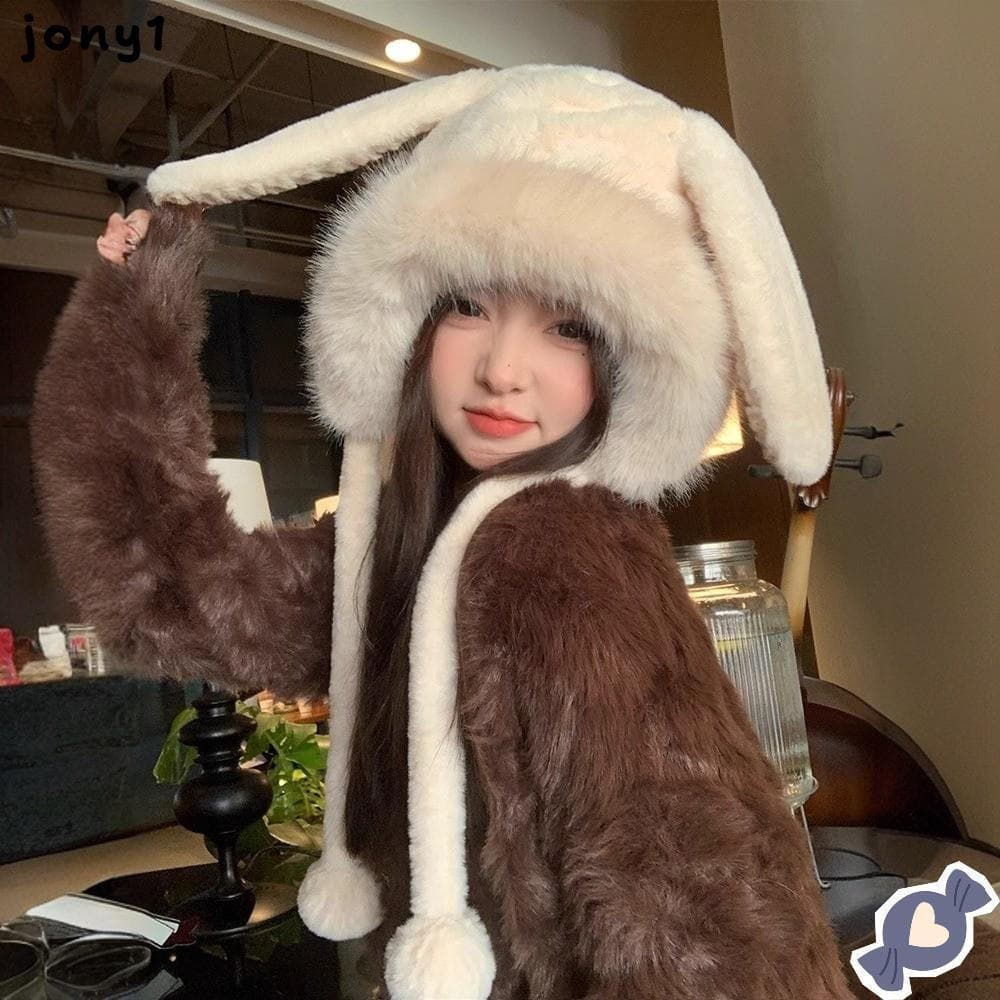 Chapéu De Inverno De Pelúcia THUY , Quente Com Orelhas De Urso Para Proteção De Ouvido , Lindo Balde De Lã Chifres De Ve