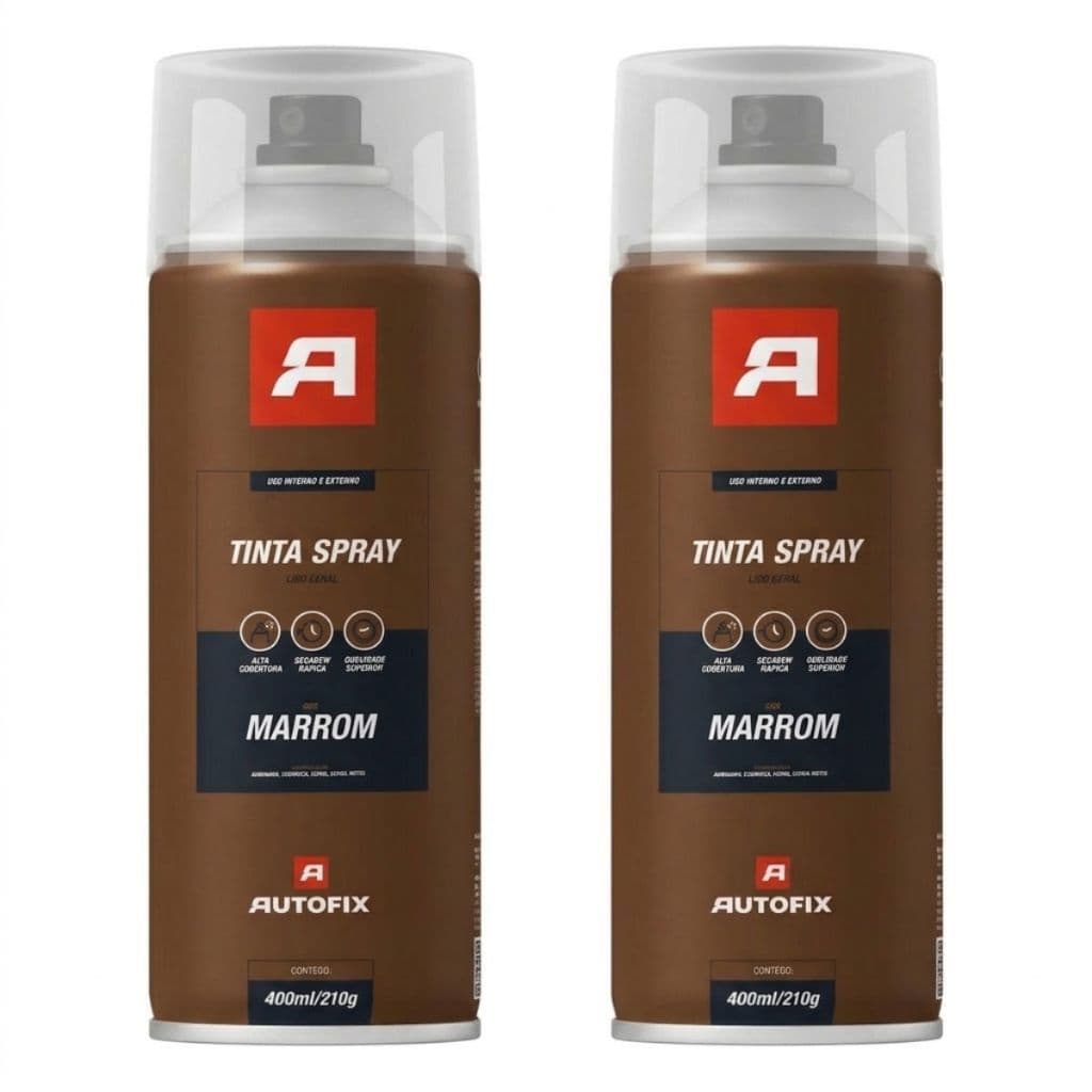 02 Tinta Spray 400ml Marrom Metal Madeira Plástico Gesso Autofix Aerossol - Alto Rendimento