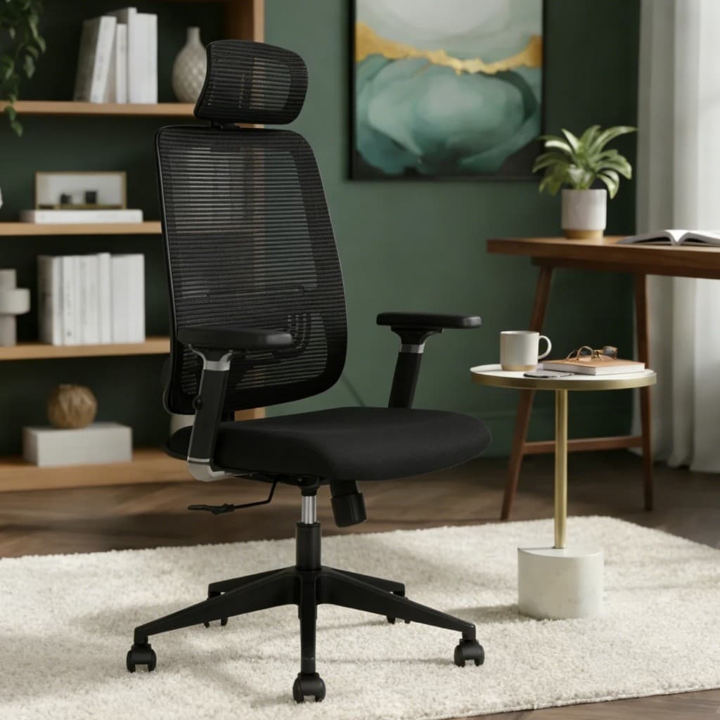 Cadeira De Escritório Ergonômica Giratória Com Estofado Mesh Ajuste Lombar