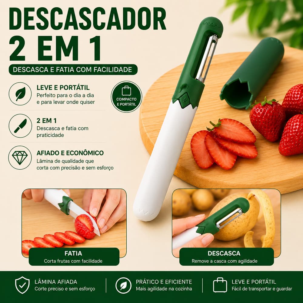 Faca para Frutas Faquinha Pequena em Aço Inox 2 em 1 com Descascador de Legumes para Cortar e Descascar na Cozinha