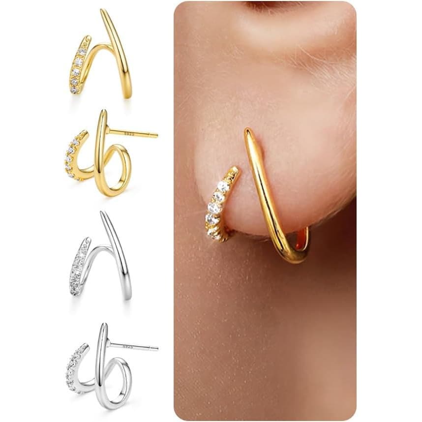 Brincos de Pino para Mulheres, Brincos de Ouro Banhados a Prata 16K para Mulheres, Pino de Prata Esterlina S925 Moderno,