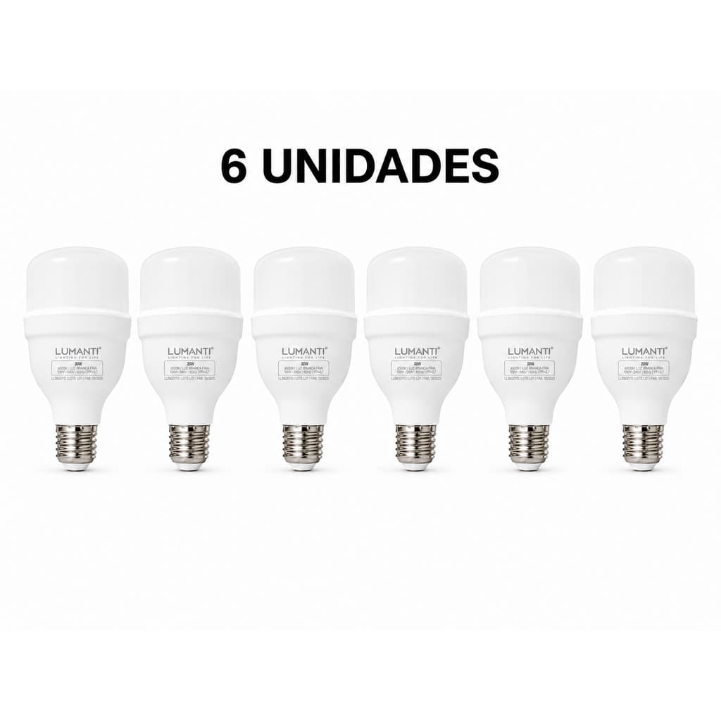 Kit 6 Lâmpadas Super Led Mini 20w E27 Bivolt 6500K Alta Potencia 1600 Lumens Lumanti