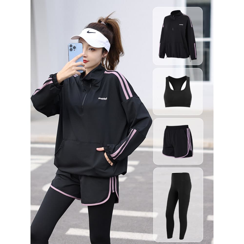 Terno de corrida feminino manhã correndo outono novo estilo Fitness Yoga Wear solto moda tamanho grande manga comprida t
