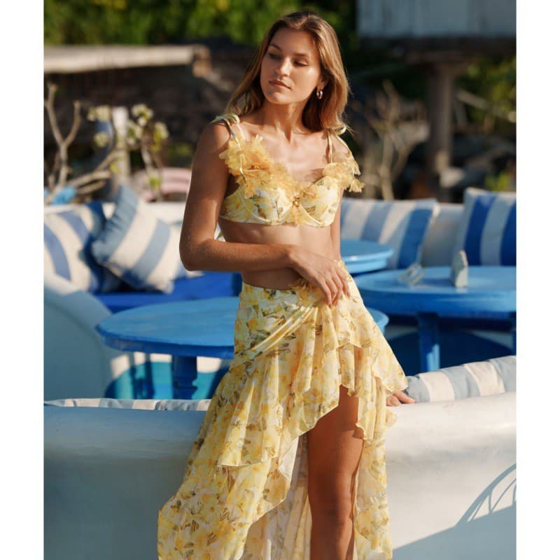 EDM biquíni europeu americano novo estilo fresco Floral cintura alta divisão maiô terno feminino Cross-Border venda quen