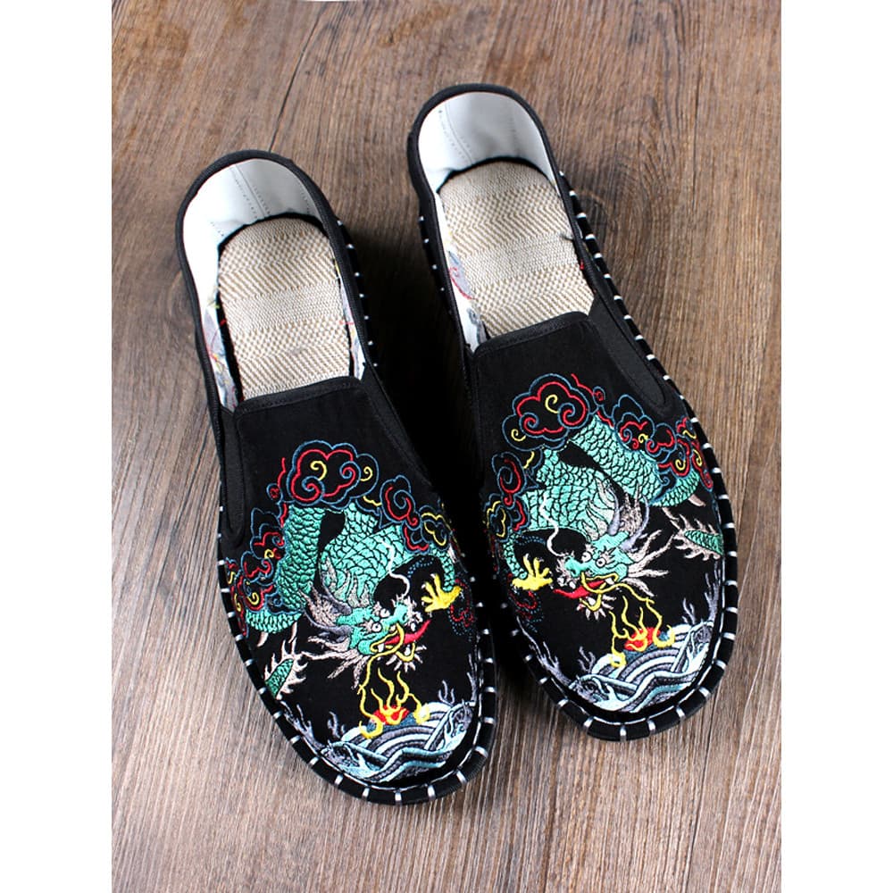 Velho pequim sapatos de pano masculino verão respirável bordado tradicional estilo étnico artesanal Xishan um Pedal maci