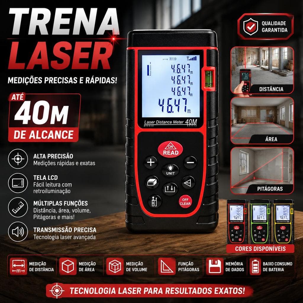 Medidor de distância a laser de alta precisão de 40m m/in/ft/ft+in