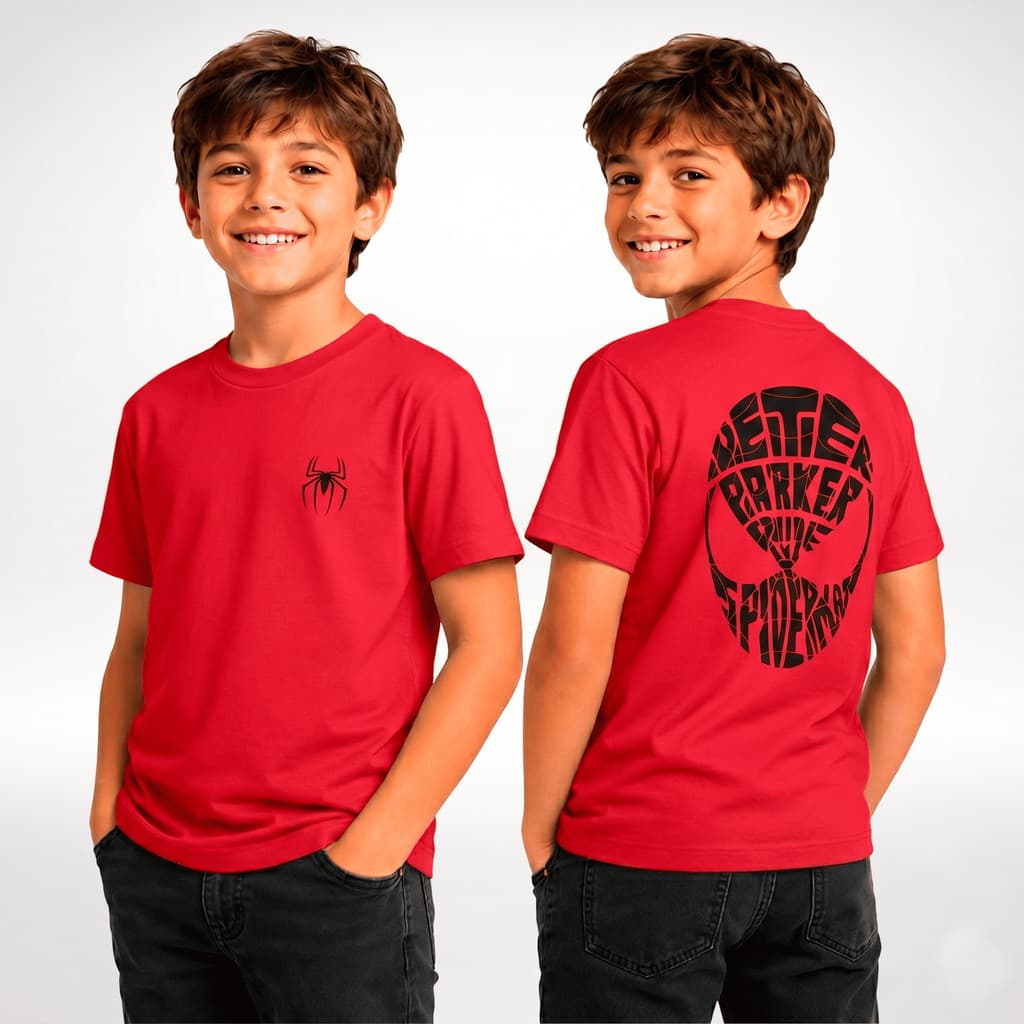 Camiseta Aranha Infantil Manga Curta 100% Algodão Menino Estampada 1 ao 12 Anos