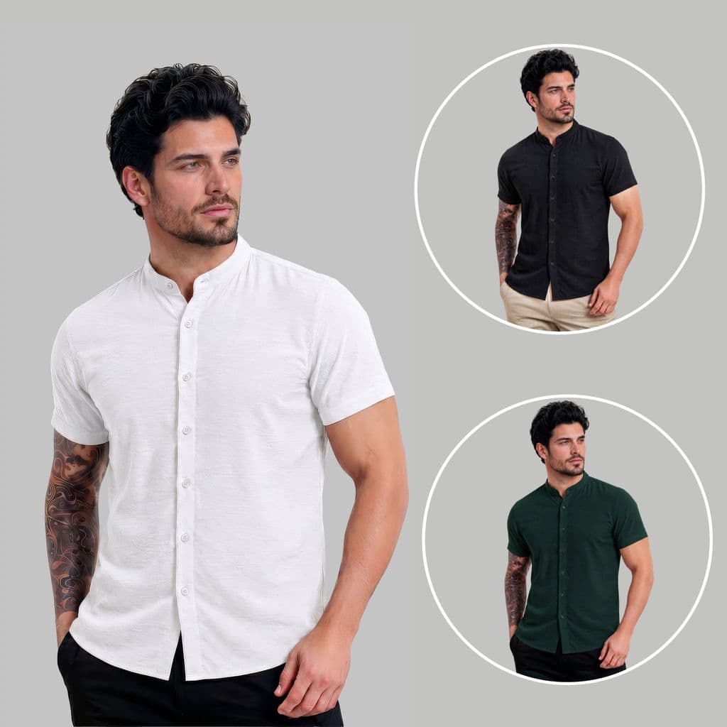 Kit 3 Camiseta Gola Padre Social Manga Curta Slim Algodão Masculina Blusa Básica Premium Aspecto De Linho