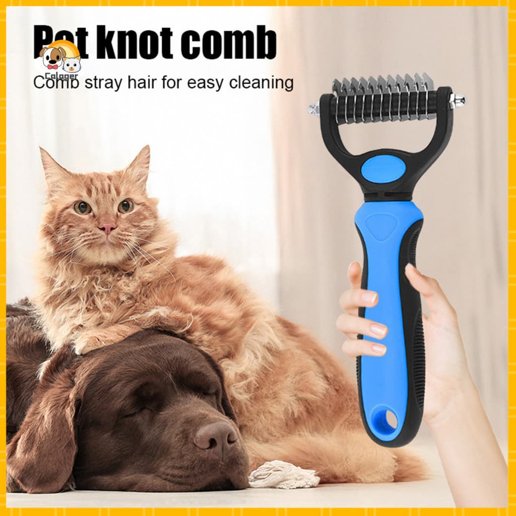 Indoor Cat Grooming Tool Pet Rake Dual-sided Stainless Steel Blades Deshedding Dematting Brush for Dogs Cats Undercoat f