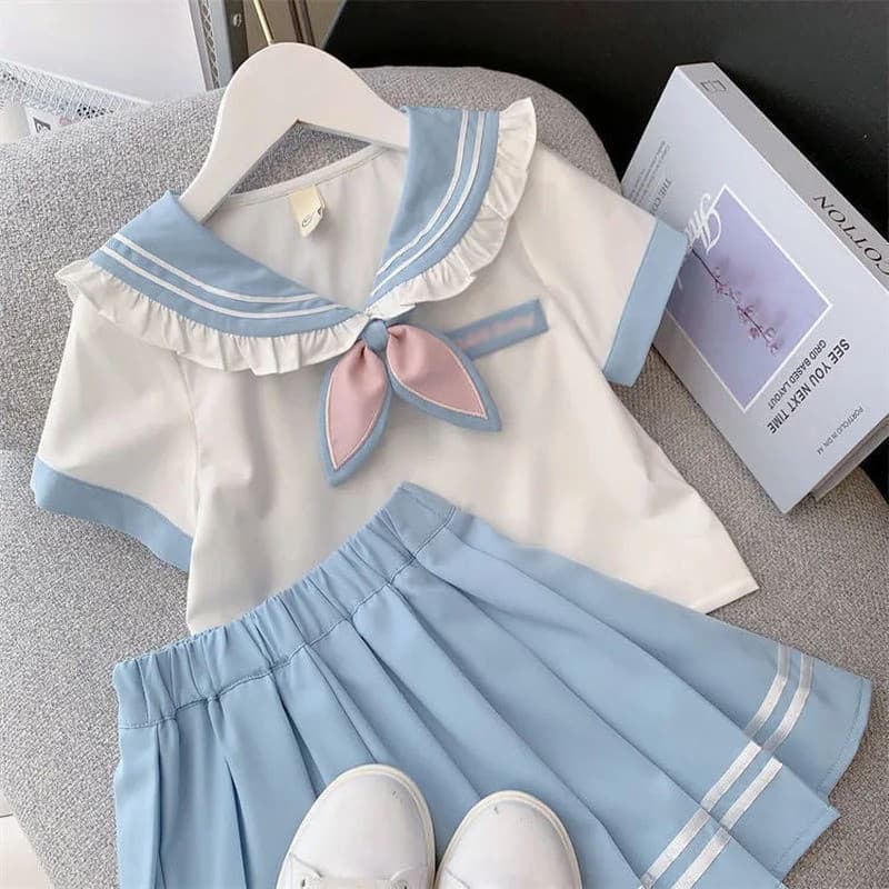 Meninas estilo Preppy JK uniforme terno verão crianças 2024 novo estilo moda menina camisa saia plissada terno de duas p