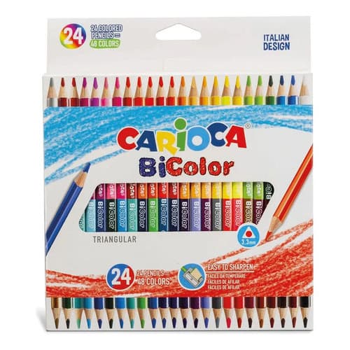 Kit 24 De Lápis De Cor De Madeira Bicolor Duas Cores Multicoloridos
