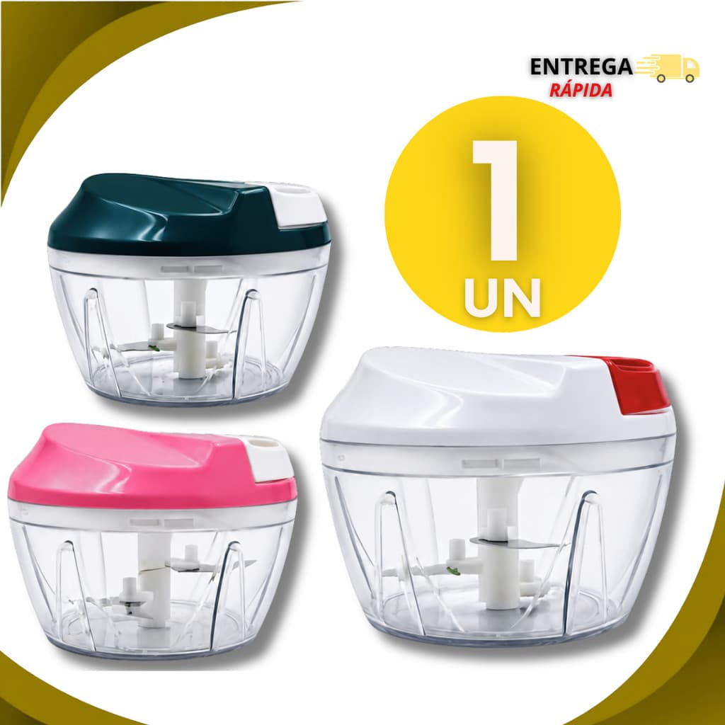 Processador Manual 500ml Picador Cortador  Alho Cebola Legumes 3 Lâminas Inox