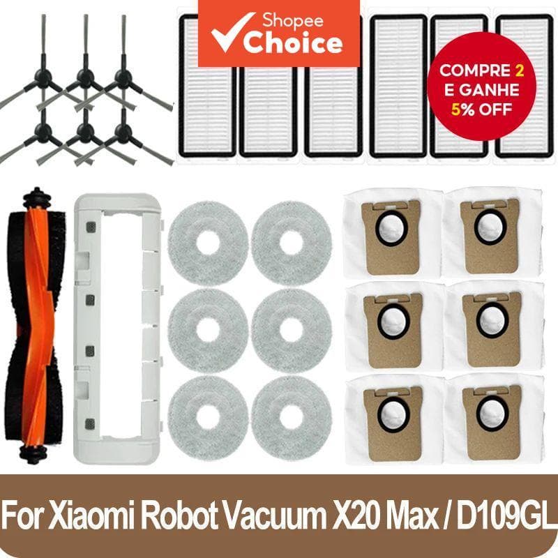 Acessórios Para Xiaomi Robot Vacuum X20 Max / D109GL Peças Escova Principal Escova Lateral Filtro Hepa Pano De Mop Saco