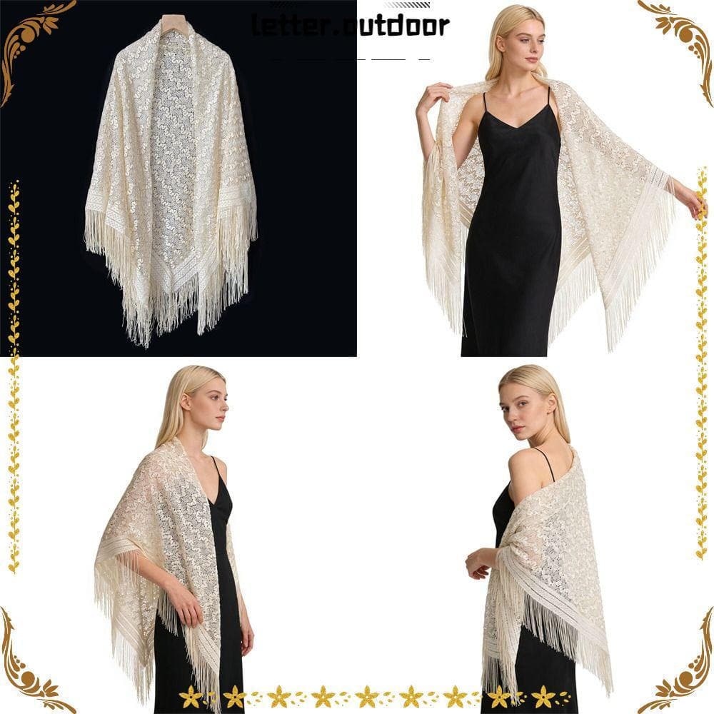 Xale De Renda LO , Borla Com Design Vazado De 140 Malha Elegante E Respirável Para Mulheres