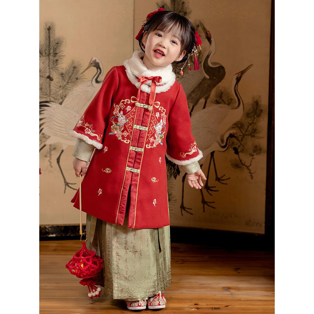 Hanfu meninas inverno 2023 novo estilo infantil antigo roupas de ano novo estilo longo lã-velo roupas de ano novo jaquet