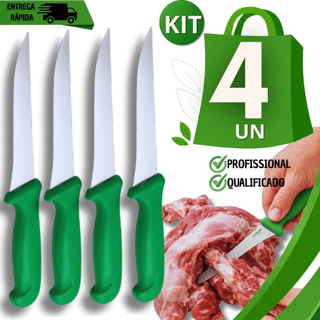 Facas Desossar Cabo Verde 6" Polegada Aço Inox Cozinha Açougues Profissional  Utensílios