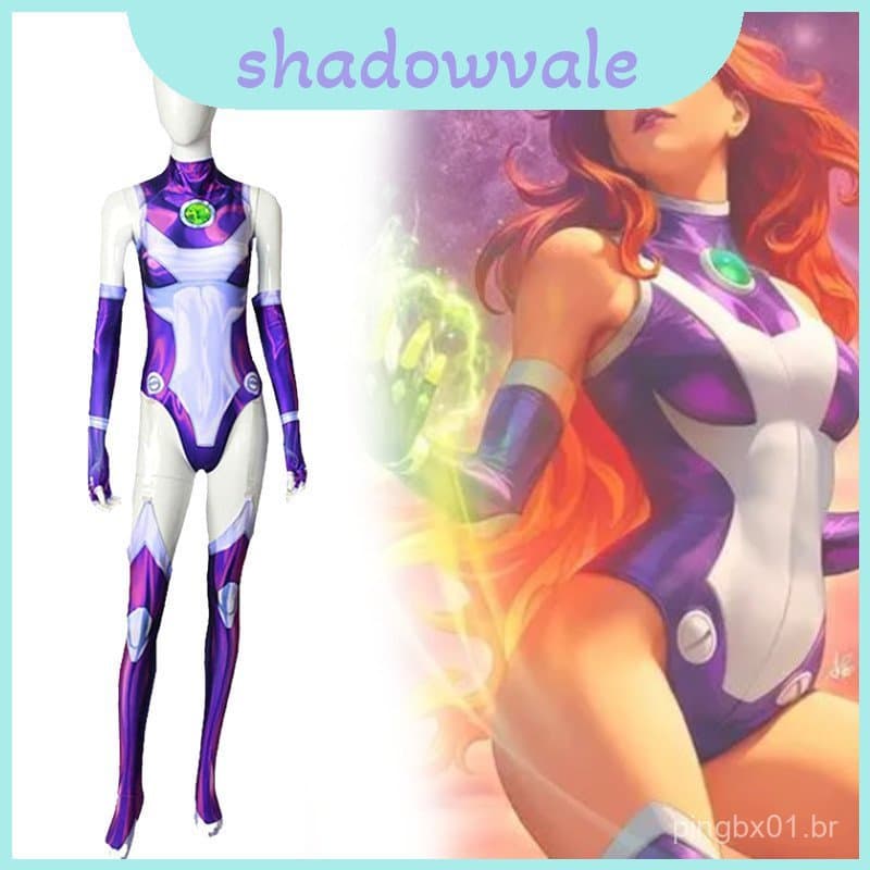 Fantasia de Cosplay da Starfire dos Teen Titans, Material Spandex, Confortável e Fácil de Vestir OTWQ