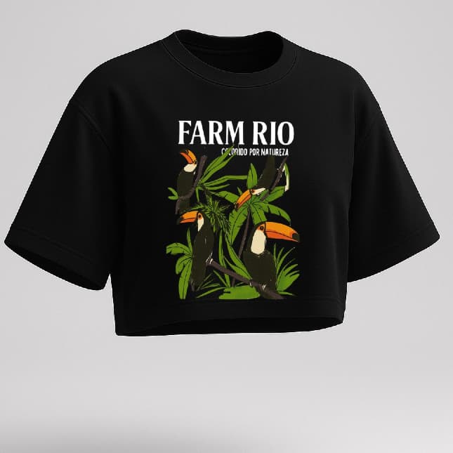 Cropped Oversized Feminino – Estampa Colorida Tropical, Ideal para Praia e Passeio