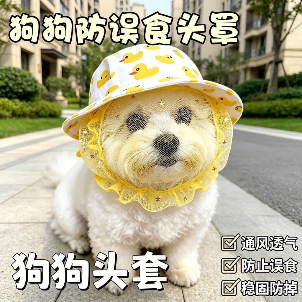 Capuz de Tela para Cachorro Chapéu Estampado Anti Comida Lamber para Filhotes Pequenos