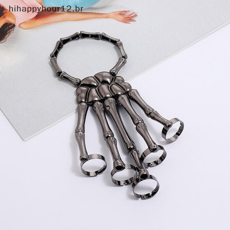 HIHAP Steam Punk Pulseira Gótica Mão Crânio Esqueleto Pulseiras Ajustáveis Joias