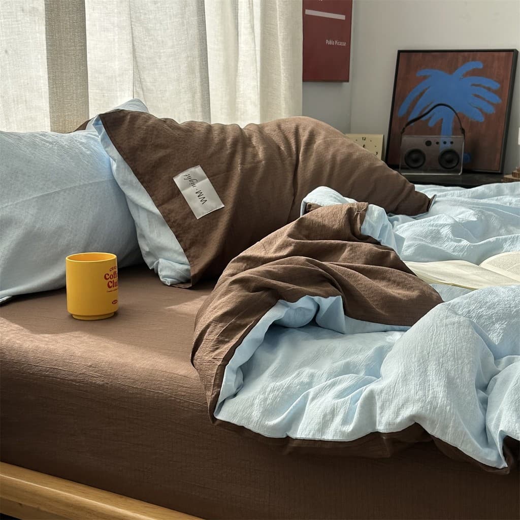 Simples combinação dupla cor sólida hortelã azul marrom lavado colcha capa de edredão peça única 1.5m1.8m2m único duplo