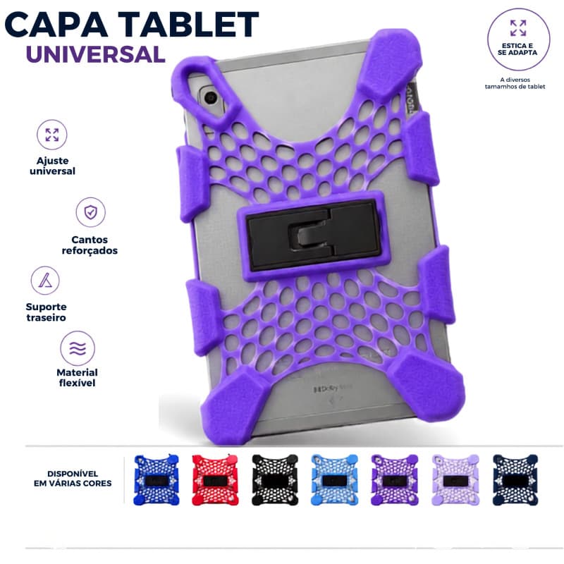 Capa Tablet universal emborrachada com suporte de 6" / 7" / 8"