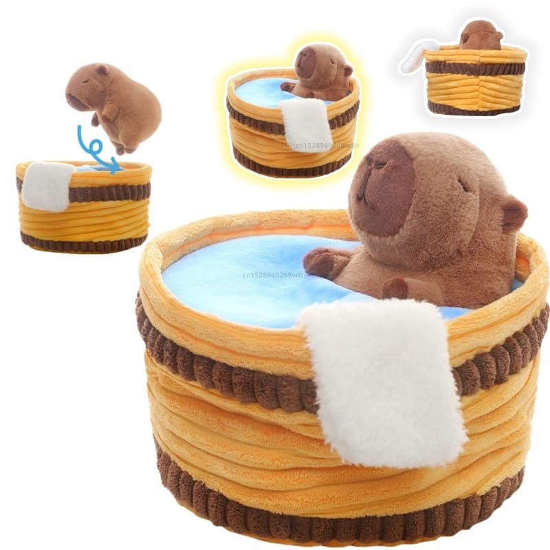 Adorável Capivara Animais De Pelúcia Dois-Em-Um Boneca Tomando Banho Na Banheira Brinquedo Bonito Destacável Lance Trave