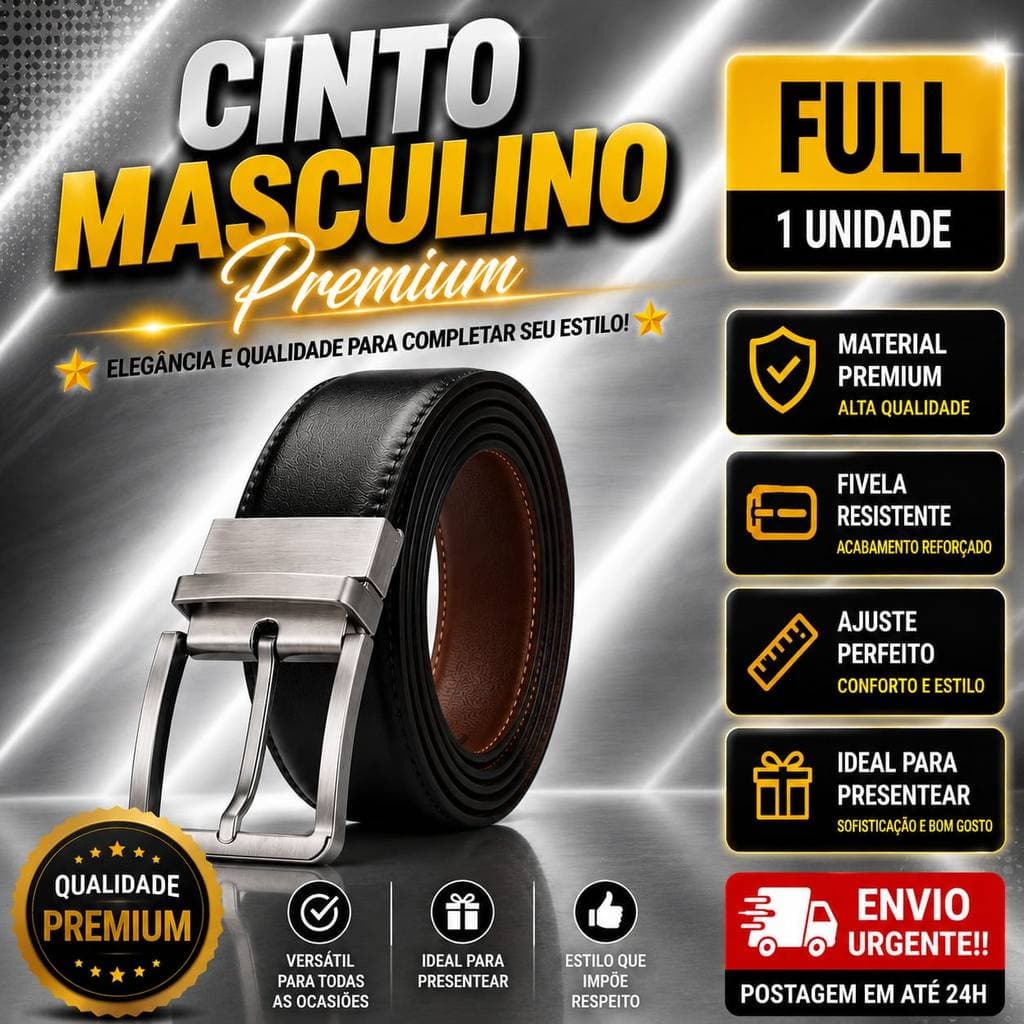 Cintos Masculino Couro Conforto e Sofisticação Dupla Face Slim Otimizado Reforçado Preto e Marrom