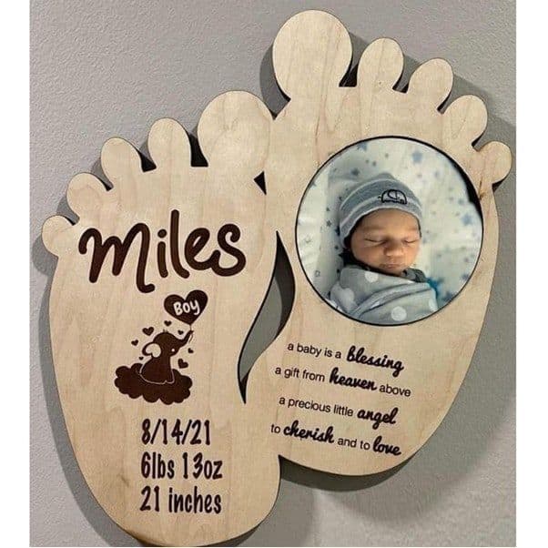 Quadro decorativo bebe recem nascido personalizado com texto nome foto