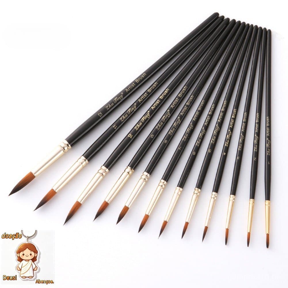 12 Pçs / Conjunto Pincel De Pintura Profissional Pintura A Óleo Aquarela Acrílico