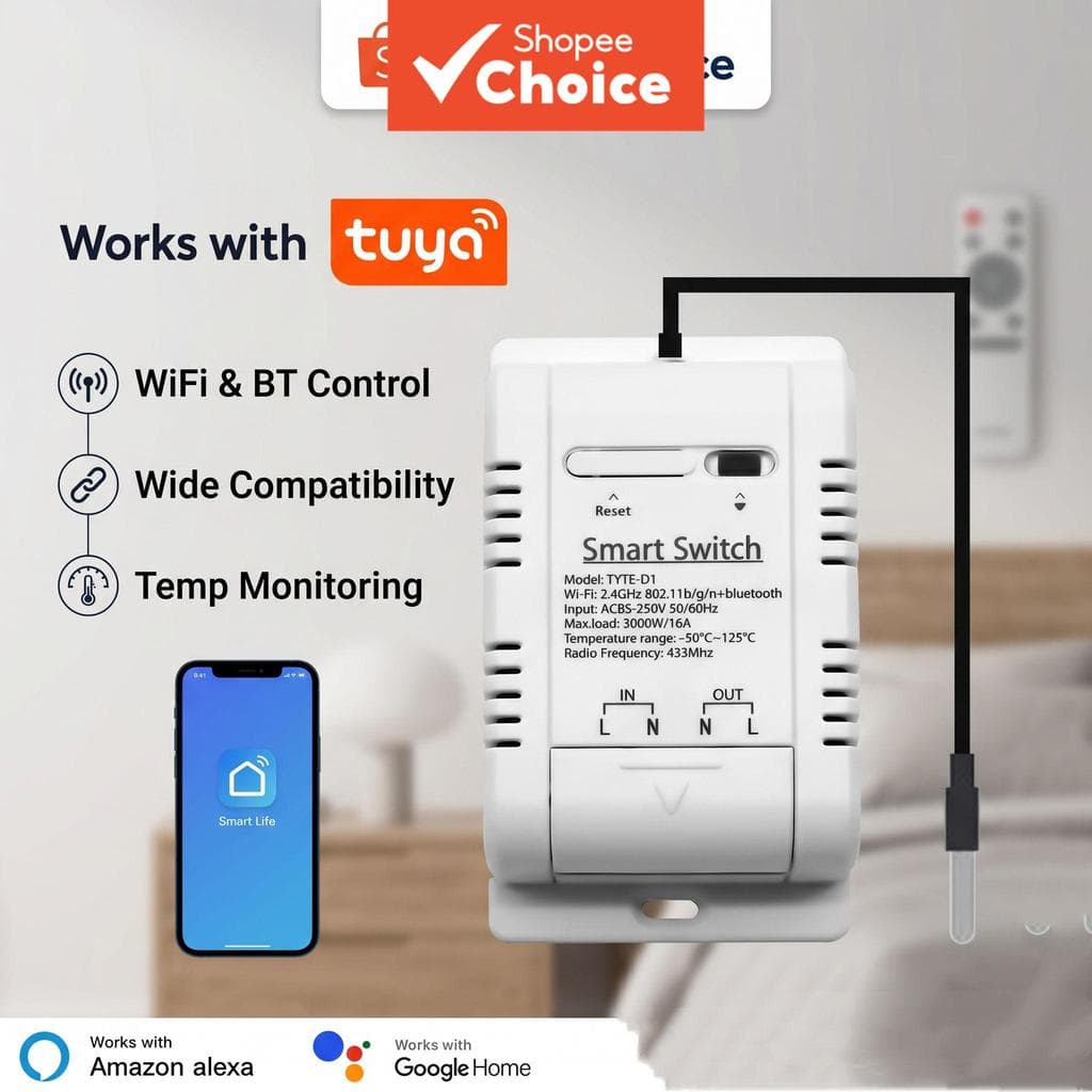 Interruptor Inteligente de Temperatura WiFi para Tuya 16A 3000W Monitoramento do Consumo de Energia Termostato