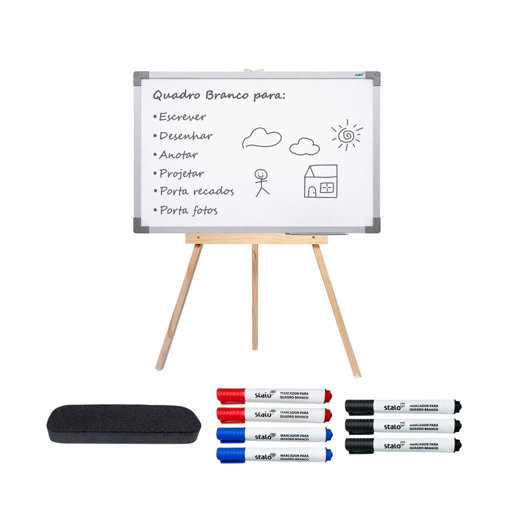 Lousa Quadro 40x60 c/ Tripé 1m Pinus + 7 Canetas + Apagador