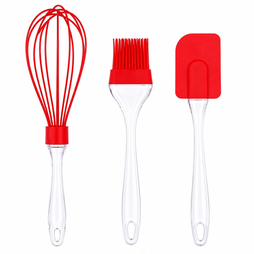 Kit Cozinha Silicone 3 Peças Espátula Pincel Fouet Chef Confeitaria Panelas