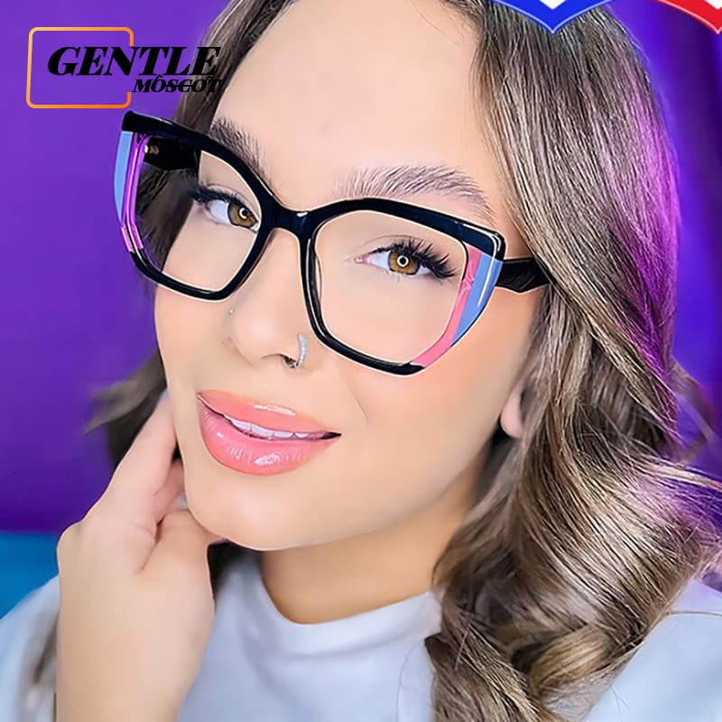 (GENTLE MOSCOT) Óculos Euro Retro Bicolor Square Cat Eye Femininos , Com Armação De Bloqueio De Luz Azul Para Jogos E Te