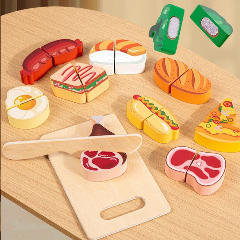 Brinquedo de Cozinha de Simulação para Crianças, Brinquedo de Corte de Frutas e Vegetais de Madeira Montessori JDL3 MSZJ