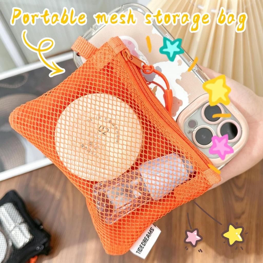 Bolsa De Armazenamento De Malha Com Zíper Duplo-Organizador De Cosméticos Multicamadas Portátil-Pequenos Artigos Diverso