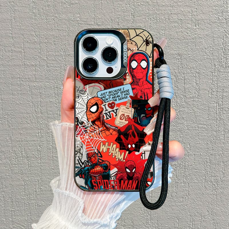 Capa Cordão Homem Aranha para iPhone 11 12 13 14 15 16 17 Pro Max Plus Samsung S25 S24 S23