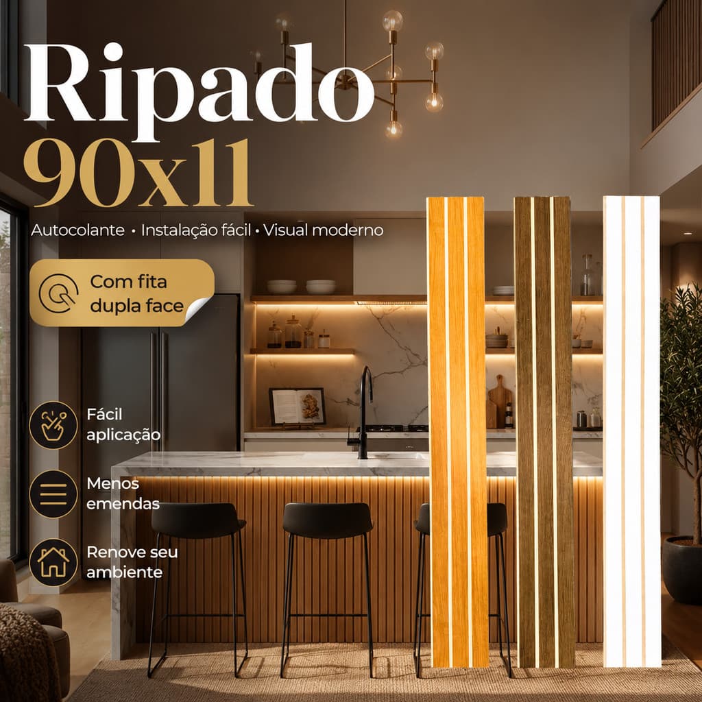 KIT 50 Revestimento Painel 90X11 De Parede Ripado Decorativo MDF Autocolante - ENVIO RÁPIDO