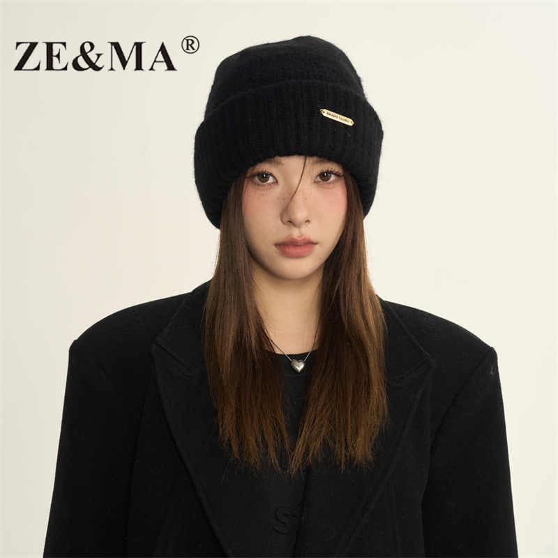 ZE & MA chapéu feminino de malha chapéu de inverno feminino 2025 novo estilo balde chapéu de lã de pilha de inver