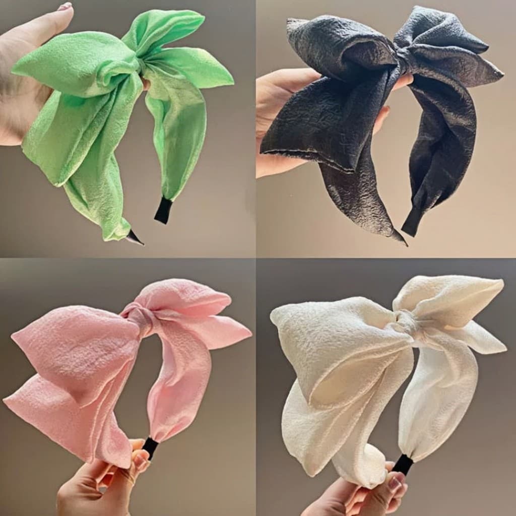 Seersucker faixa de cabeça com laço grande, estilo coreano, aba larga, acessórios de cabelo fofos, faixa alta