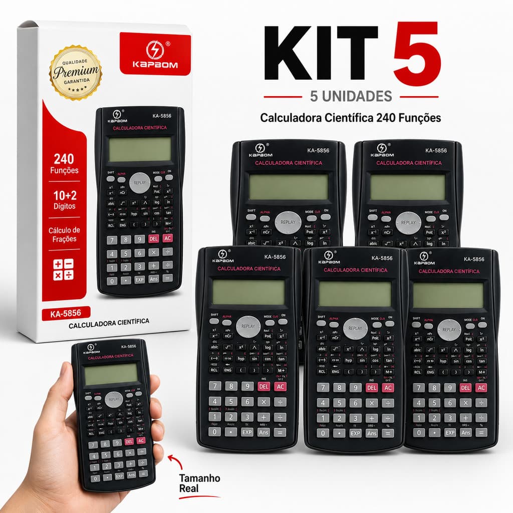 KIT 5/10 Calculadora Científica Kapbom Com 240 Funções : Precisão que Apoia o Seu Sucesso Acadêmico