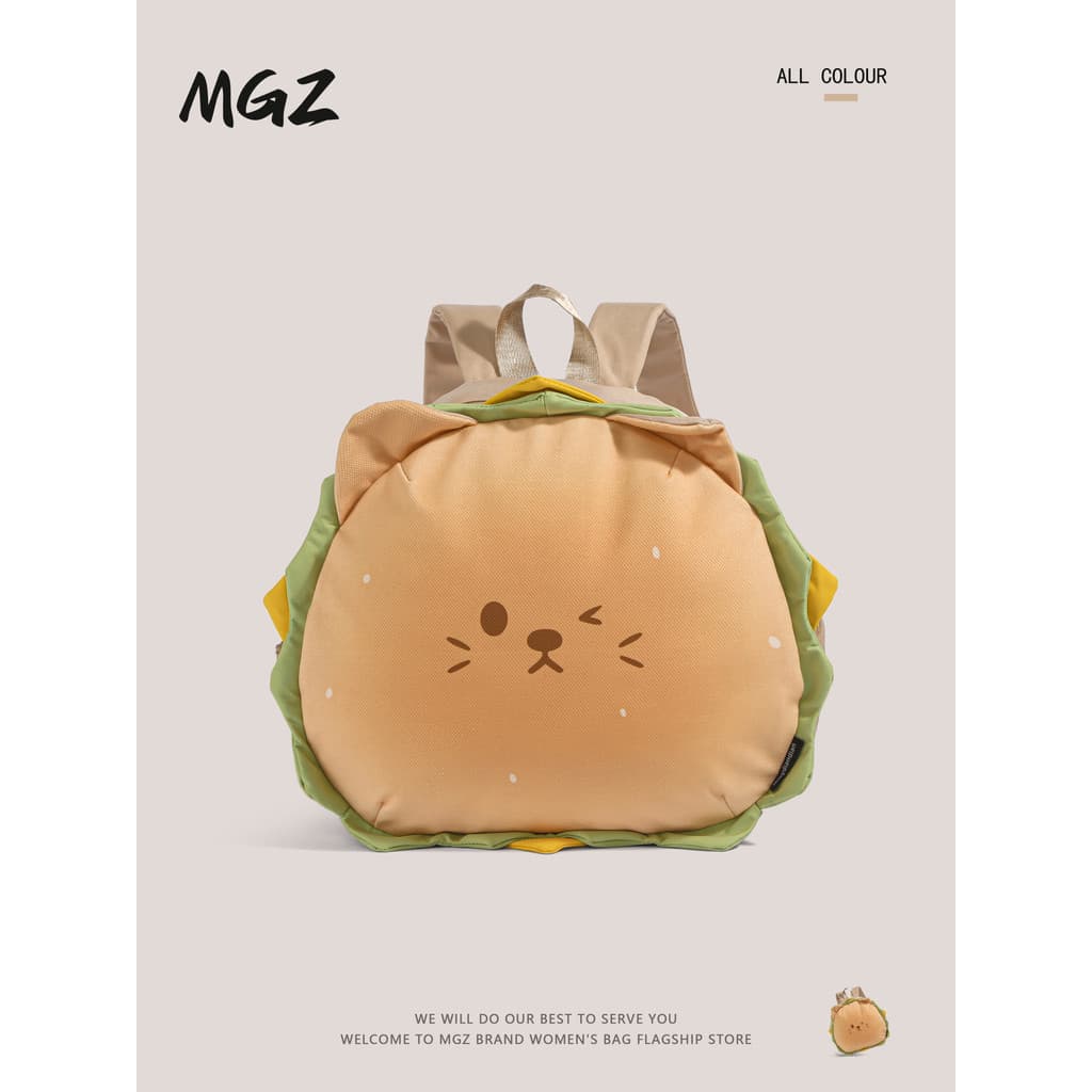 MGZ Bonito Dos Desenhos Animados Hambúrguer Mochila Feminina Bolsa Escola Primária de Alto Valor Crianças Mochila de Via