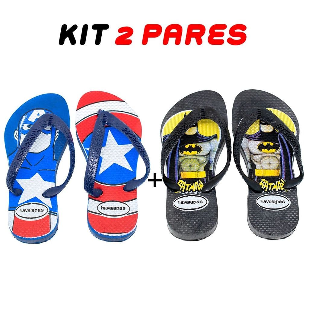 Kit 2 Chinelos Infantil Menino Havaianas Heróis Sortido