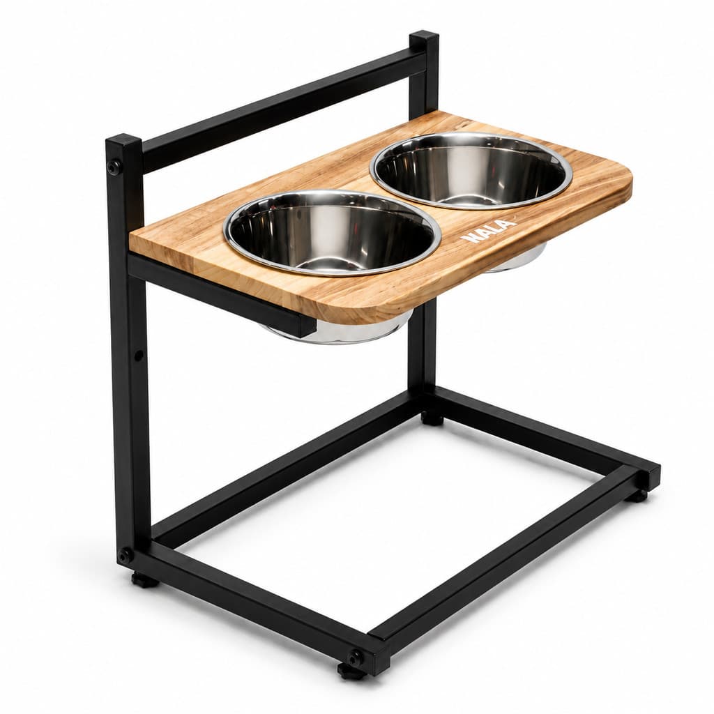 Comedouro Bebedouro Pet Duplo Elevado Madeira Inox Altura Ajustável Cachorro Gato Tigelas Removíveis Suporte Comedor