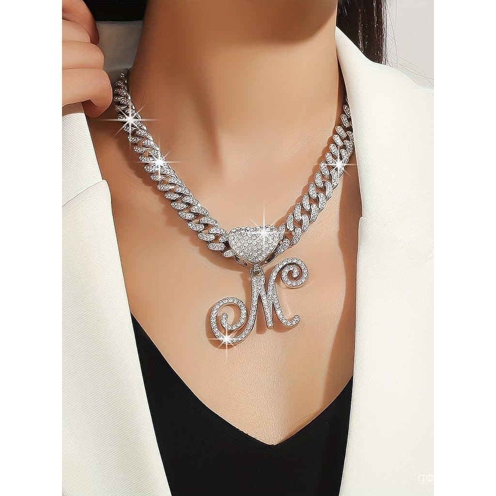 Colar Unissex Punk Corrente Cubana 26 Letras Espumante Diamante Hip Hop Elegante Presente De Aniversário De Natal