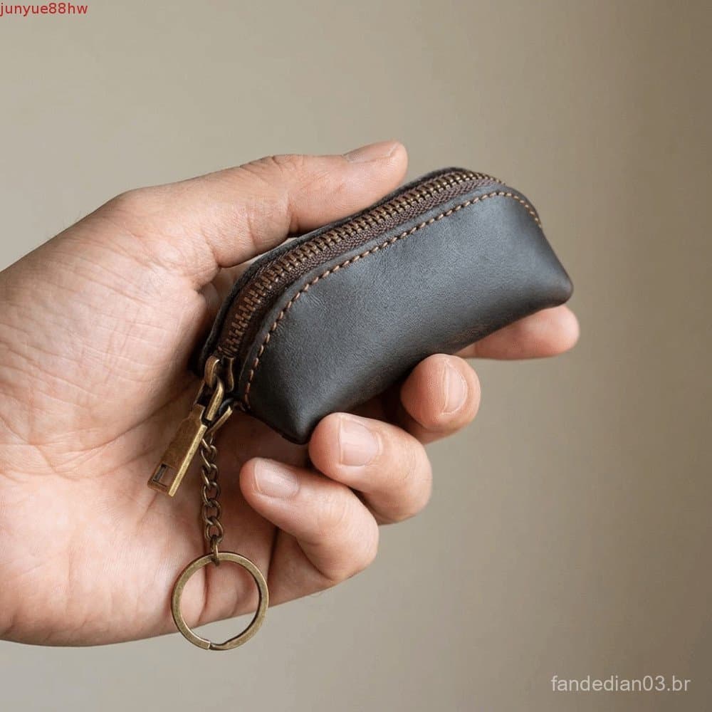 JUNYUE Bolsa Masculina Para Chaveiro , Mini De Moedas De Couro Com Zíper Anti-Perda , Clássica Chave De Carro Água Respi